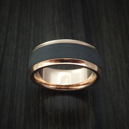 Regent XV - 14K Rose Gold with Carbon Fiber Men's Wedding Ring - view 2 - Nura Lab