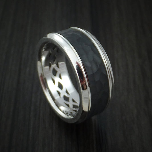 Sovereign XV - 14K White Gold with Hammered Carbon Fiber Men's Wedding Ring - Nura Lab
