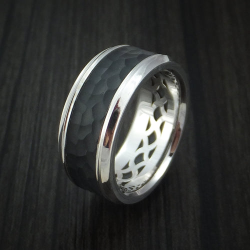 Sovereign XV - 14K White Gold with Hammered Carbon Fiber Men's Wedding Ring - view 4 - Nura Lab