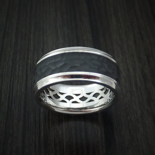 Sovereign XV - 14K White Gold with Hammered Carbon Fiber Men's Wedding Ring - view 2 - Nura Lab