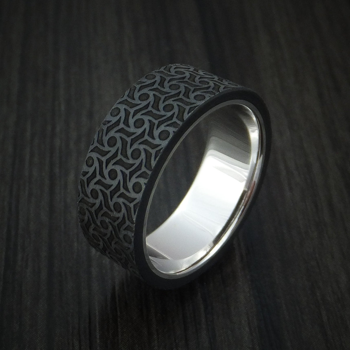 Outrider XV - 14K White Gold with Carbon Fiber Men's Wedding Ring - view 4 - Nura Lab