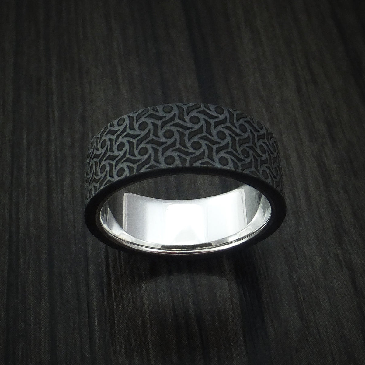 Outrider XV - 14K White Gold with Carbon Fiber Men's Wedding Ring - view 2 - Nura Lab