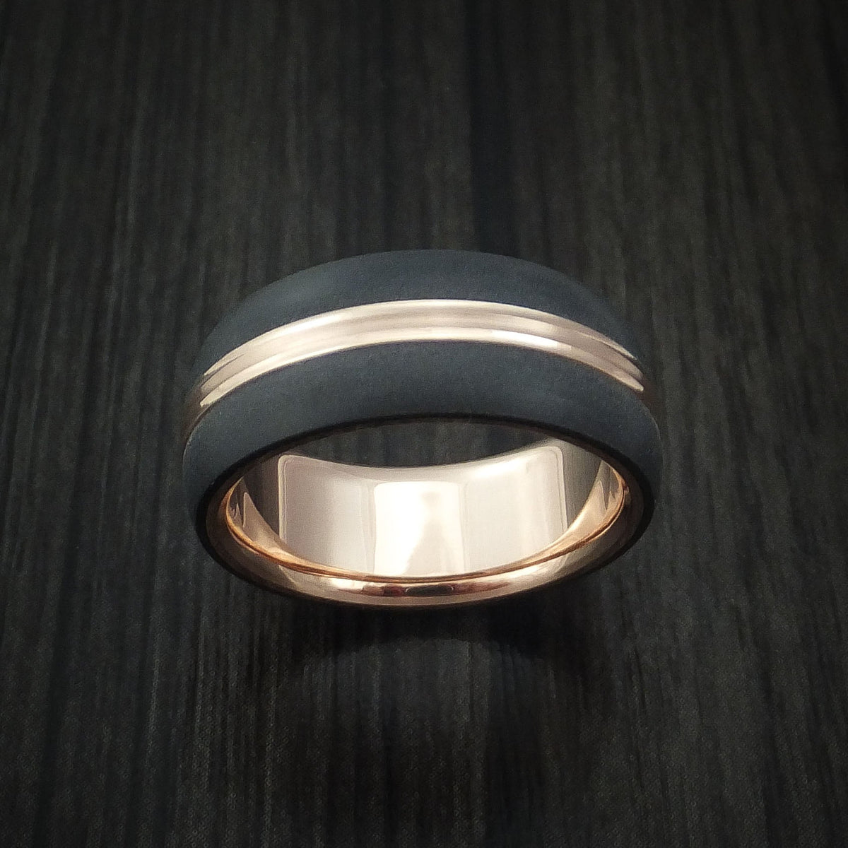 Storm XV - 14K Rose Gold with Carbon Fiber Men's Wedding Ring - view 2 - Nura Lab