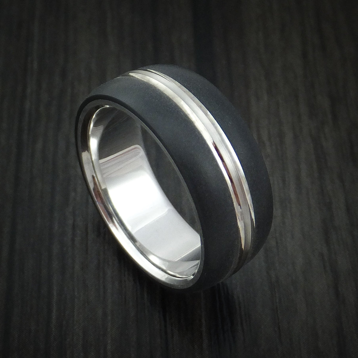 Foundry XV - 14K White Gold with Carbon Fiber Men's Wedding Ring - Nura Lab