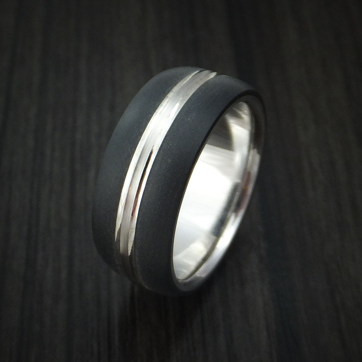 Foundry XV - 14K White Gold with Carbon Fiber Men's Wedding Ring - view 4 - Nura Lab