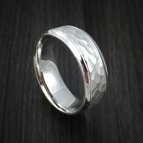 King George XVIII - 14k White Gold Hammered Men's Wedding Ring - Nura Lab