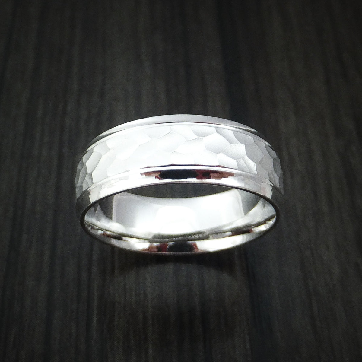 King George XVIII - 14k White Gold Hammered Men's Wedding Ring - view 2 - Nura Lab