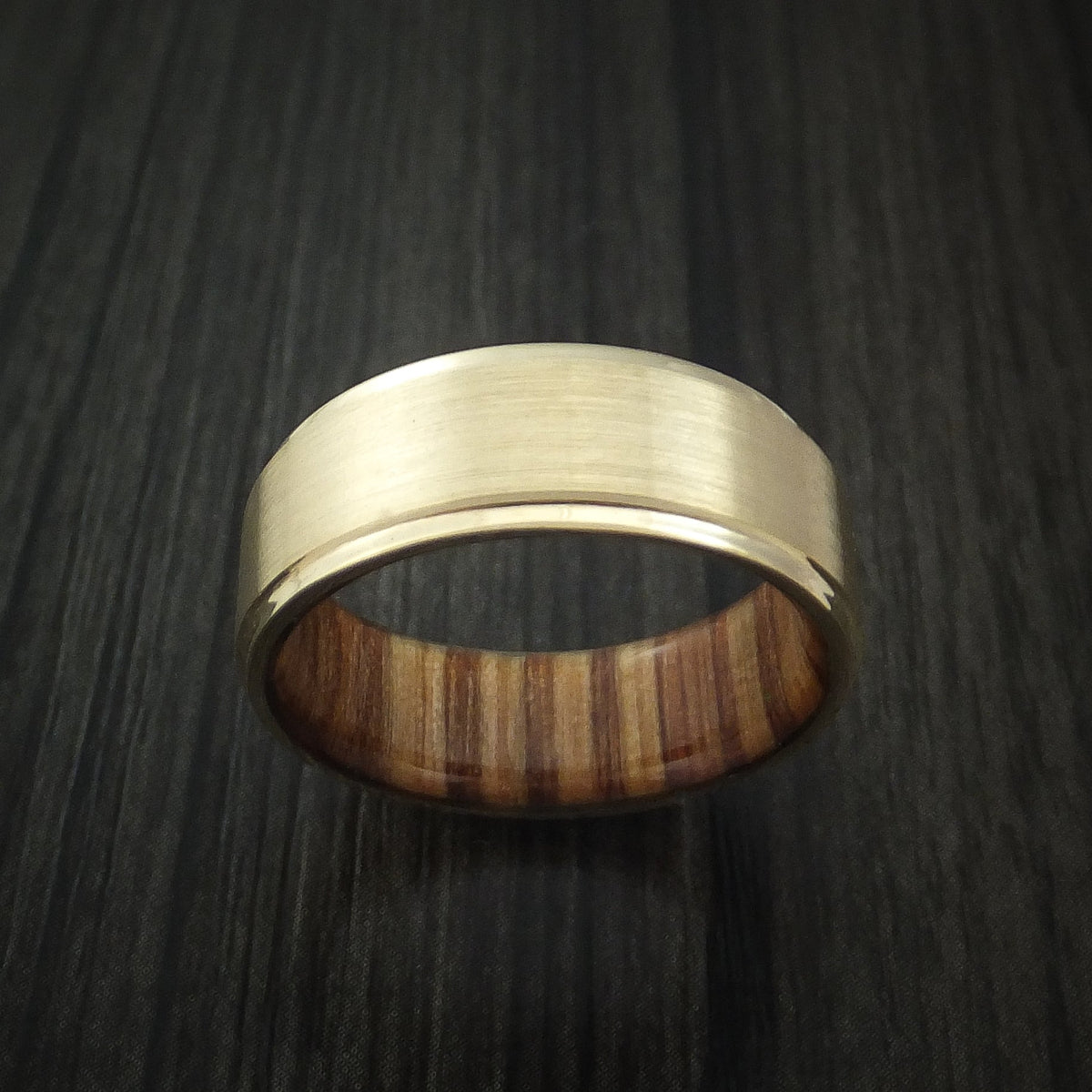 King George XII - Yellow Gold Classic Style Wedding Men's Wedding Ring with Wood Sleeve - view 2 - Nura Lab