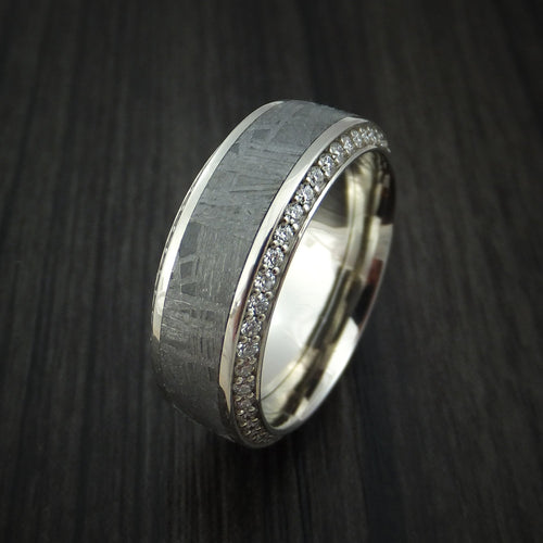 Stronghold XVII - 14K White Gold Men's Wedding Ring with Meteorite Inlay and Eternity Set Diamonds Band - view 4 - Nura Lab