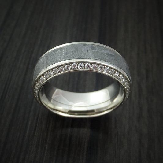 Stronghold XVII - 14K White Gold Men's Wedding Ring with Meteorite Inlay and Eternity Set Diamonds Band - view 2 - Nura Lab