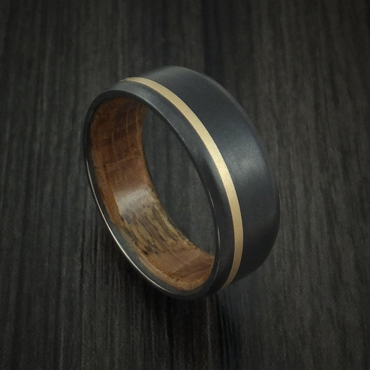 Highland XII - Black Zirconium Men's Wedding Ring with 14K Yellow Gold Inlay and Hardwood Sleeve - Nura Lab