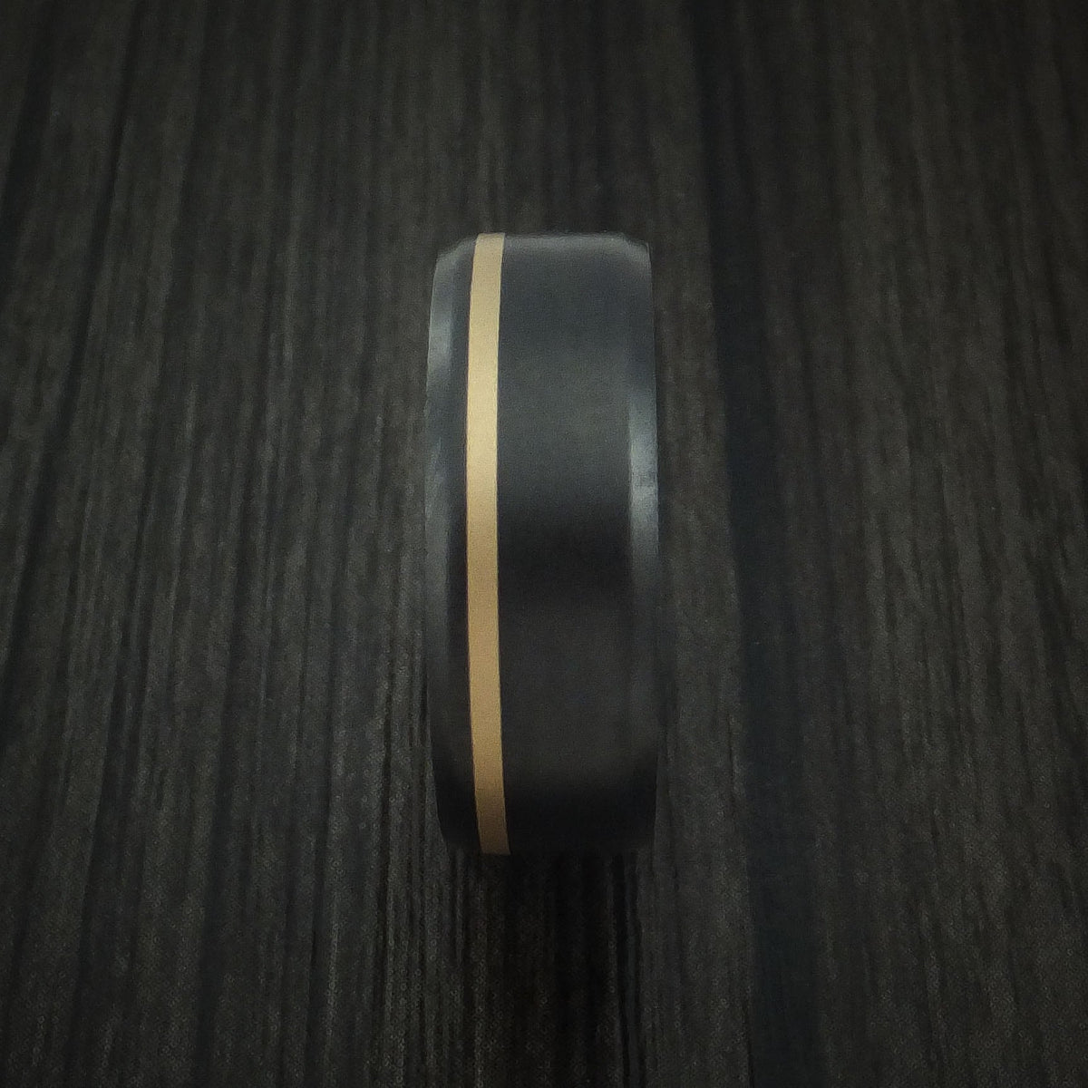 Highland XII - Black Zirconium Men's Wedding Ring with 14K Yellow Gold Inlay and Hardwood Sleeve - view 3 - Nura Lab