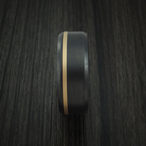 Highland XII - Black Zirconium Men's Wedding Ring with 14K Yellow Gold Inlay and Hardwood Sleeve - view 3 - Nura Lab