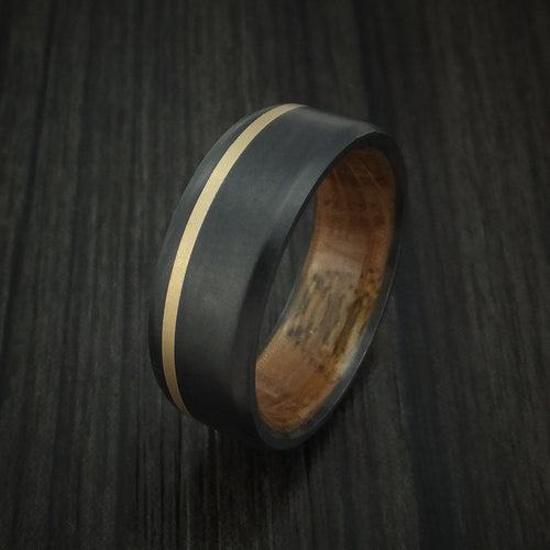 Highland XII - Black Zirconium Men's Wedding Ring with 14K Yellow Gold Inlay and Hardwood Sleeve - view 4 - Nura Lab