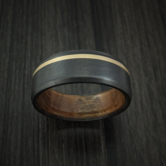 Highland XII - Black Zirconium Men's Wedding Ring with 14K Yellow Gold Inlay and Hardwood Sleeve - view 2 - Nura Lab