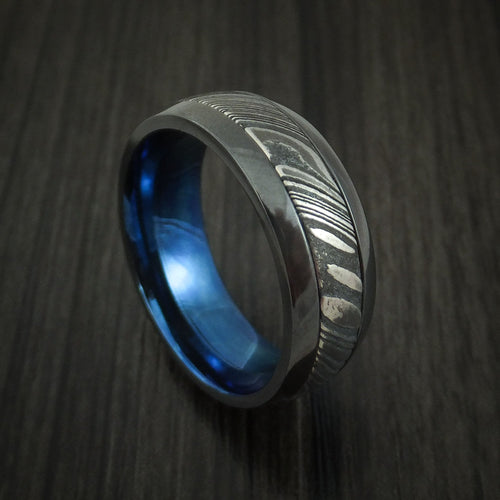 Griffin IX - Black Zirconium and Woodgrain Kuro Damascus Steel Band with Anodized Interior Men's Wedding Ring - Nura Lab