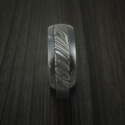 Griffin IX - Black Zirconium and Woodgrain Kuro Damascus Steel Band with Anodized Interior Men's Wedding Ring - view 3 - Nura Lab