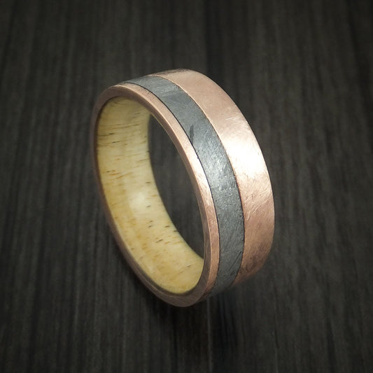 Ridge XIII - Rose Gold and Gibeon Meteorite Men's Wedding Ring with Spalted Tamarind Wood Sleeve - Nura Lab