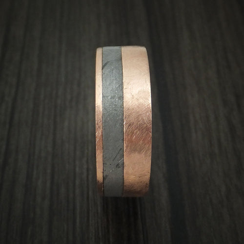 Ridge XIII - Rose Gold and Gibeon Meteorite Men's Wedding Ring with Spalted Tamarind Wood Sleeve - view 3 - Nura Lab