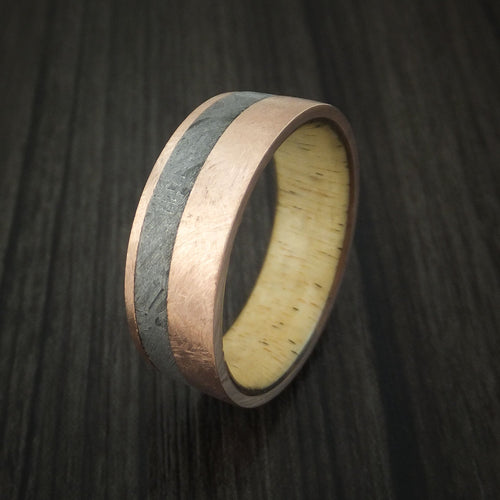 Ridge XIII - Rose Gold and Gibeon Meteorite Men's Wedding Ring with Spalted Tamarind Wood Sleeve - view 4 - Nura Lab