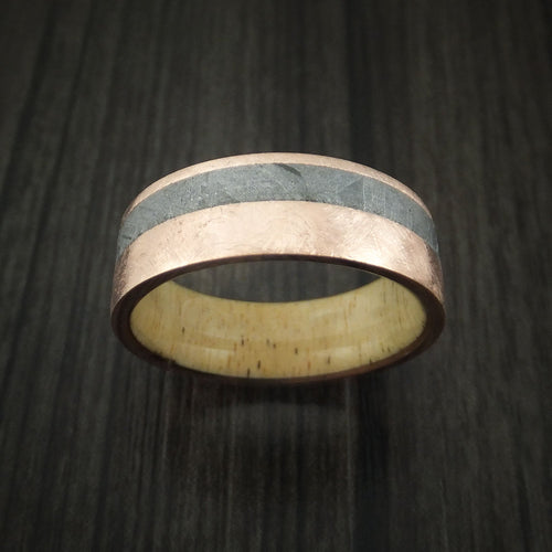Ridge XIII - Rose Gold and Gibeon Meteorite Men's Wedding Ring with Spalted Tamarind Wood Sleeve - view 2 - Nura Lab