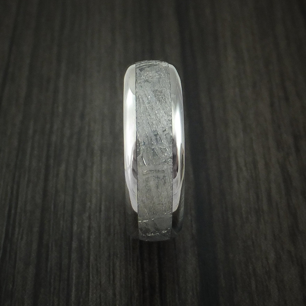 Echelon VII - Titanium and Gibeon Meteorite Men's Wedding Ring with Blueberry Wood Sleeve Men's Band - view 3 - Nura Lab