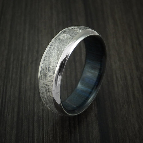 Echelon VII - Titanium and Gibeon Meteorite Men's Wedding Ring with Blueberry Wood Sleeve Men's Band - view 4 - Nura Lab