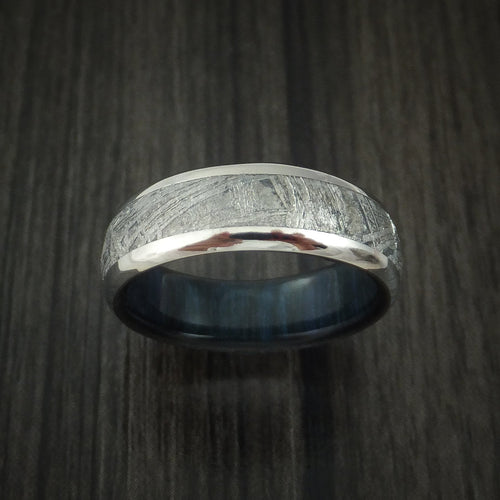 Echelon VII - Titanium and Gibeon Meteorite Men's Wedding Ring with Blueberry Wood Sleeve Men's Band - view 2 - Nura Lab