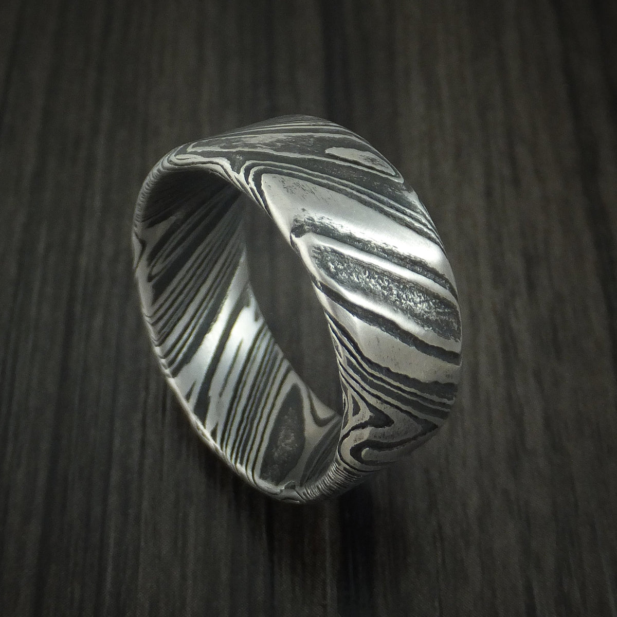 Legacy X - Woodgrain Kuro Damascus Steel Wide Men's Ring Wedding Ring - Nura Lab