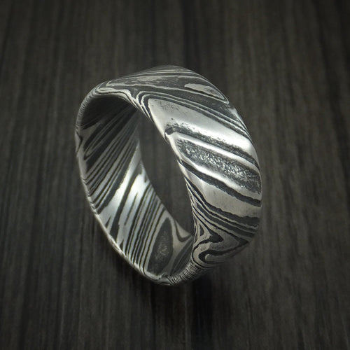 Legacy X - Woodgrain Kuro Damascus Steel Wide Men's Ring Wedding Ring - Nura Lab