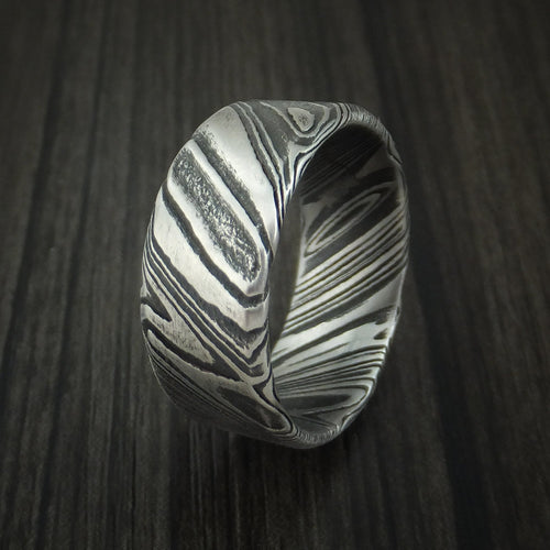 Legacy X - Woodgrain Kuro Damascus Steel Wide Men's Ring Wedding Ring - view 4 - Nura Lab