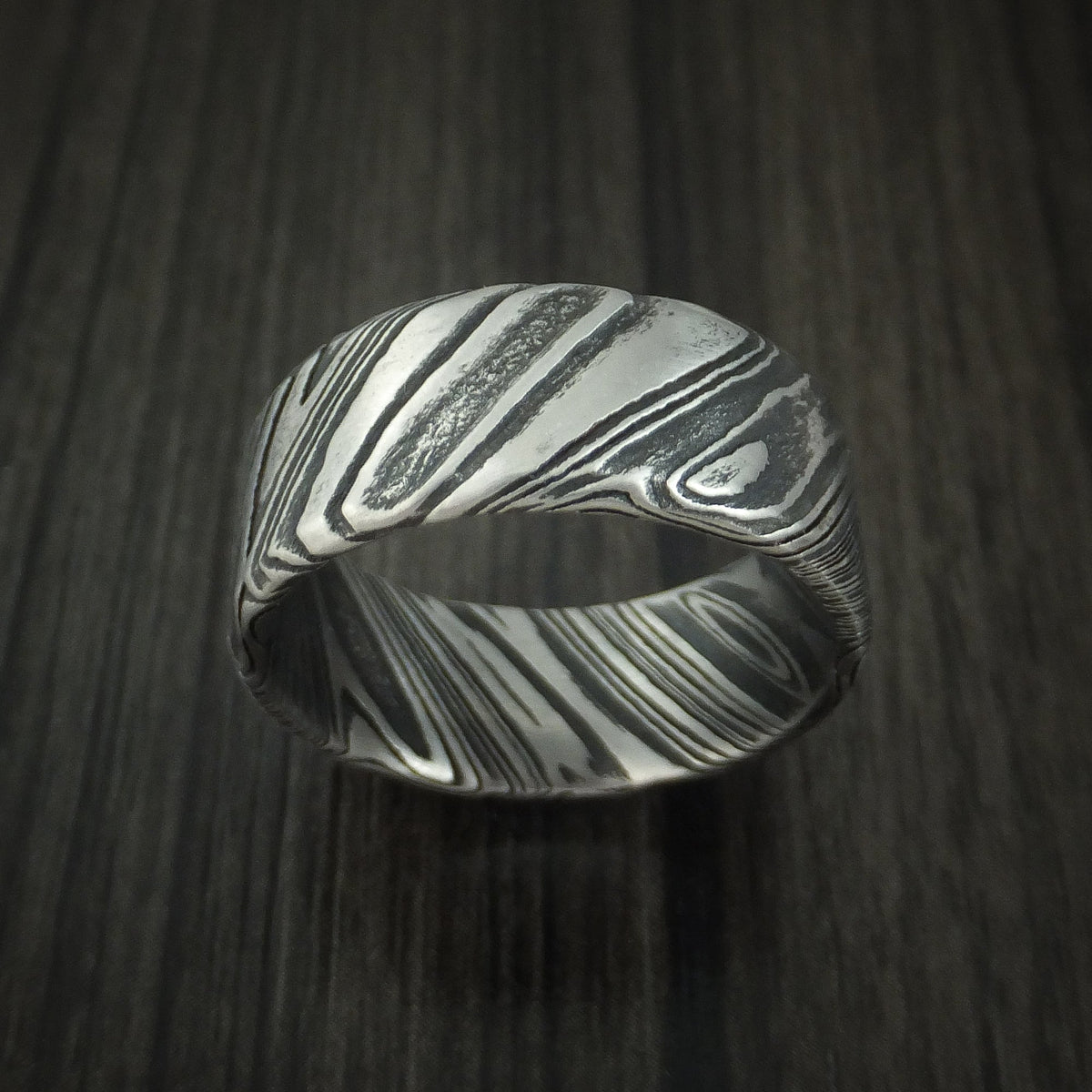 Legacy X - Woodgrain Kuro Damascus Steel Wide Men's Ring Wedding Ring - view 2 - Nura Lab
