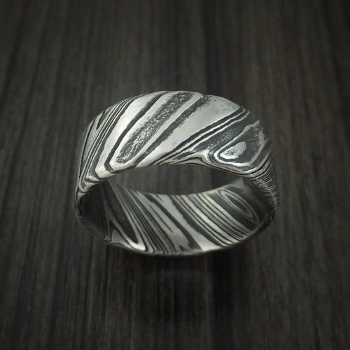 Legacy X - Woodgrain Kuro Damascus Steel Wide Men's Ring Wedding Ring - view 2 - Nura Lab