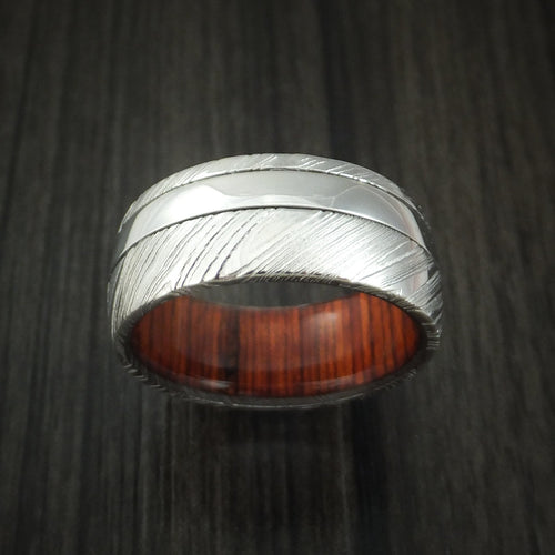 King James XI - Woodgrain Kuro Damascus Steel and Cobalt Chrome Men's Wedding Ring with Cocobolo Sleeve Band - view 2 - Nura Lab