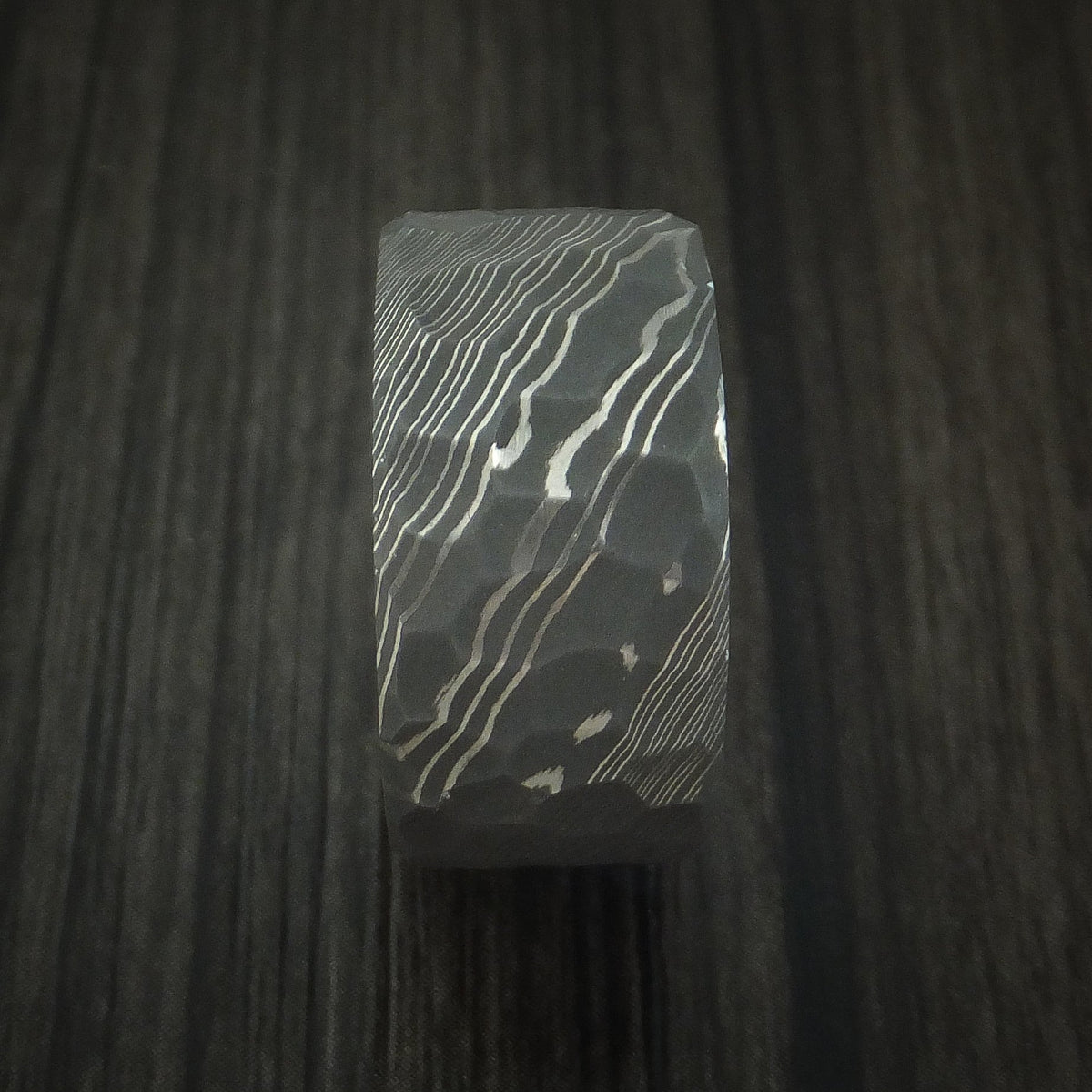 Stronghold X - Rock Hammer Damascus Steel Wide Men's Wedding Ring with Snow White Cerakote Sleeve Men's Band - view 3 - Nura Lab