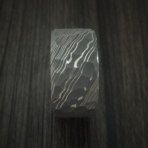Stronghold X - Rock Hammer Damascus Steel Wide Men's Wedding Ring with Snow White Cerakote Sleeve Men's Band - view 3 - Nura Lab