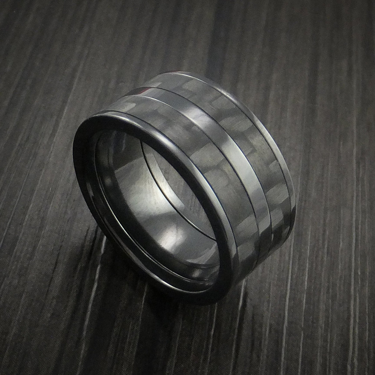 Harbour XIV - Black Zirconium Men's Wedding Ring with Black Carbon Fiber Inlay Band - Nura Lab