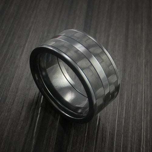 Harbour XIV - Black Zirconium Men's Wedding Ring with Black Carbon Fiber Inlay Band - Nura Lab