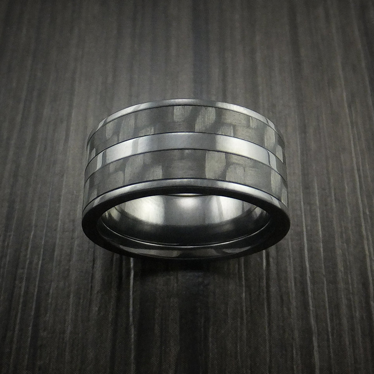 Harbour XIV - Black Zirconium Men's Wedding Ring with Black Carbon Fiber Inlay Band - view 2 - Nura Lab