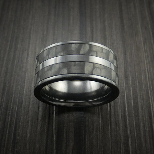 Harbour XIV - Black Zirconium Men's Wedding Ring with Black Carbon Fiber Inlay Band - view 2 - Nura Lab