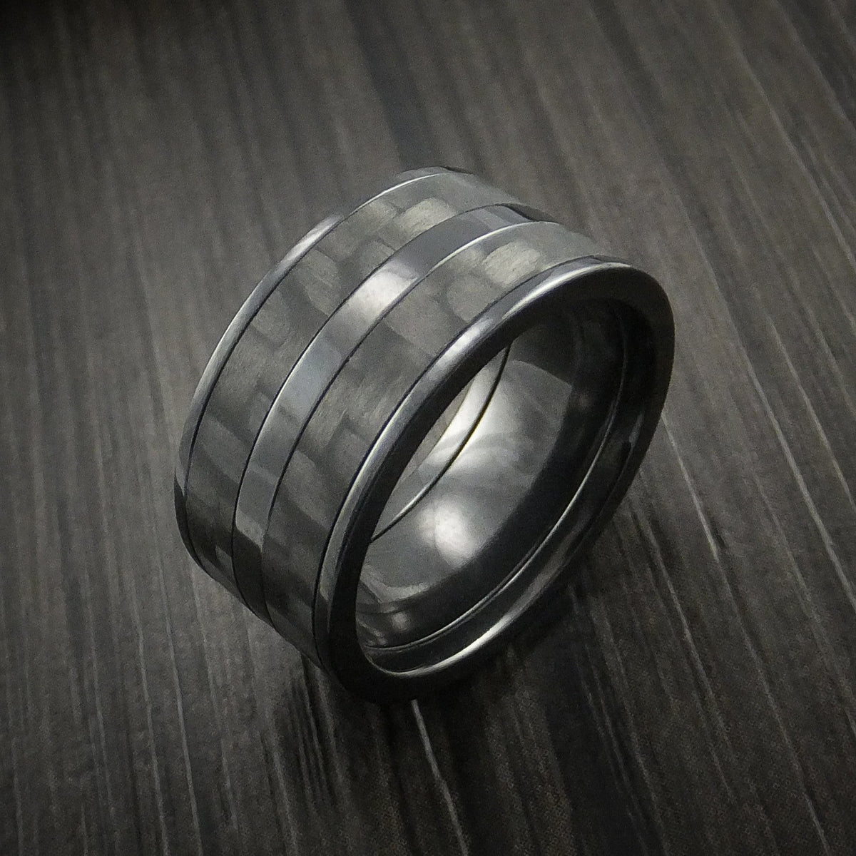 Harbour XIV - Black Zirconium Men's Wedding Ring with Black Carbon Fiber Inlay Band - view 3 - Nura Lab