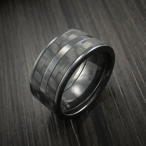 Harbour XIV - Black Zirconium Men's Wedding Ring with Black Carbon Fiber Inlay Band - view 3 - Nura Lab