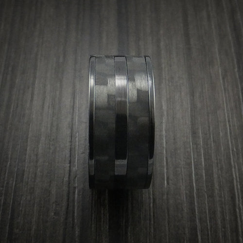 Harbour XIV - Black Zirconium Men's Wedding Ring with Black Carbon Fiber Inlay Band - view 4 - Nura Lab