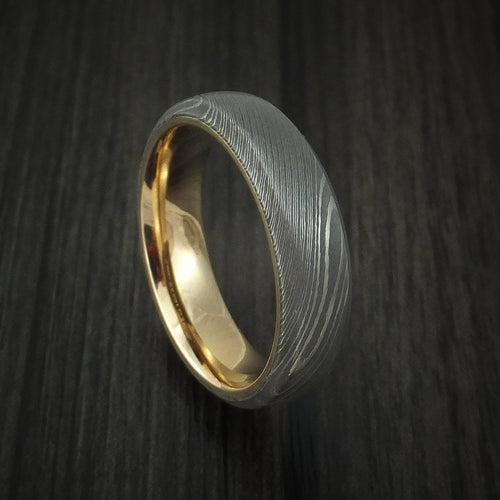 Coal XI - Damascus Steel Men's Wedding Ring with 14k Yellow Gold Sleeve Band - Nura Lab