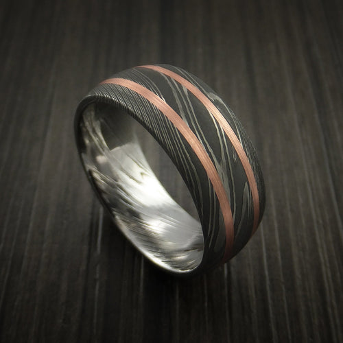 Kingsguard VIII - Damascus Steel Men's Wedding Ring with Copper Inlays Band - Nura Lab