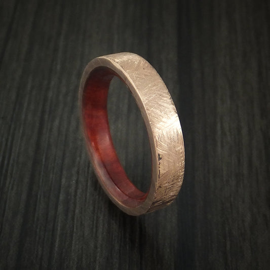 Stonehaven XII - Rose Gold Wedding Ring with Distressed Finish and Red Heart Wood Sleeve - Nura Lab