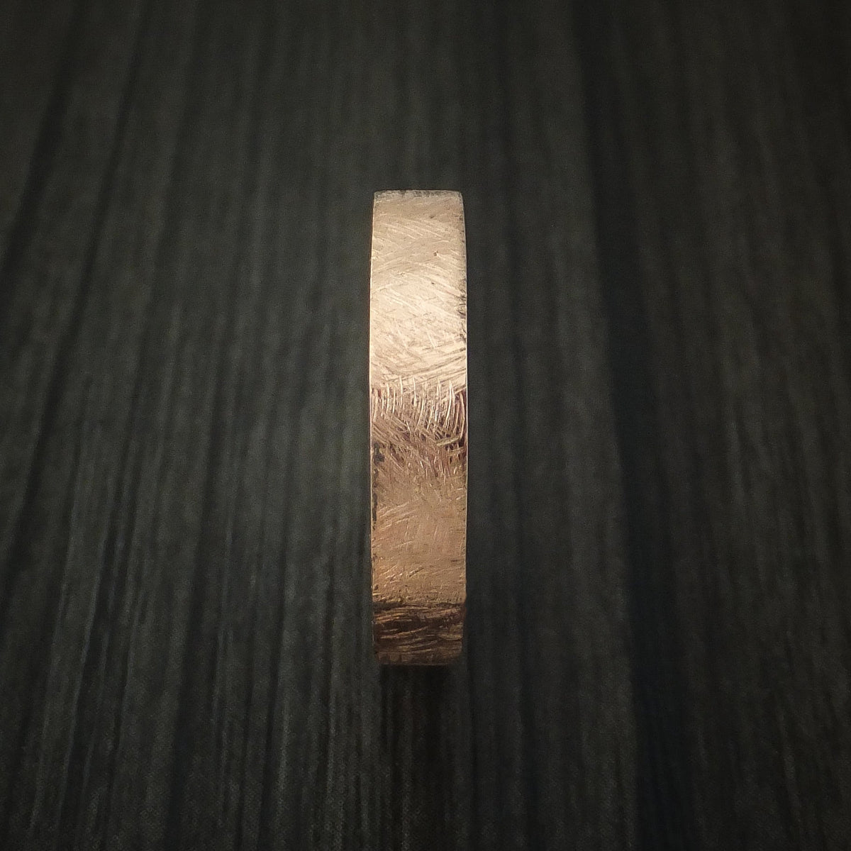 Stonehaven XII - Rose Gold Wedding Ring with Distressed Finish and Red Heart Wood Sleeve - view 3 - Nura Lab