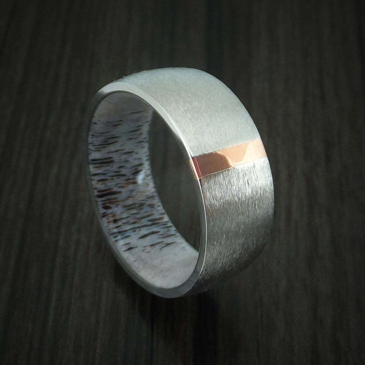 Crest XVI - Cobalt Chrome and Copper Men's Wedding Ring with Antler Sleeve Band - Nura Lab