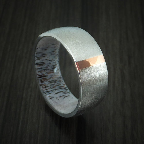 Crest XVI - Cobalt Chrome and Copper Men's Wedding Ring with Antler Sleeve Band - Nura Lab