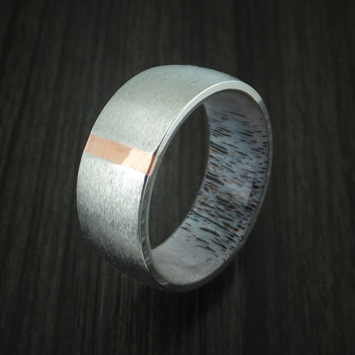 Crest XVI - Cobalt Chrome and Copper Men's Wedding Ring with Antler Sleeve Band - view 4 - Nura Lab